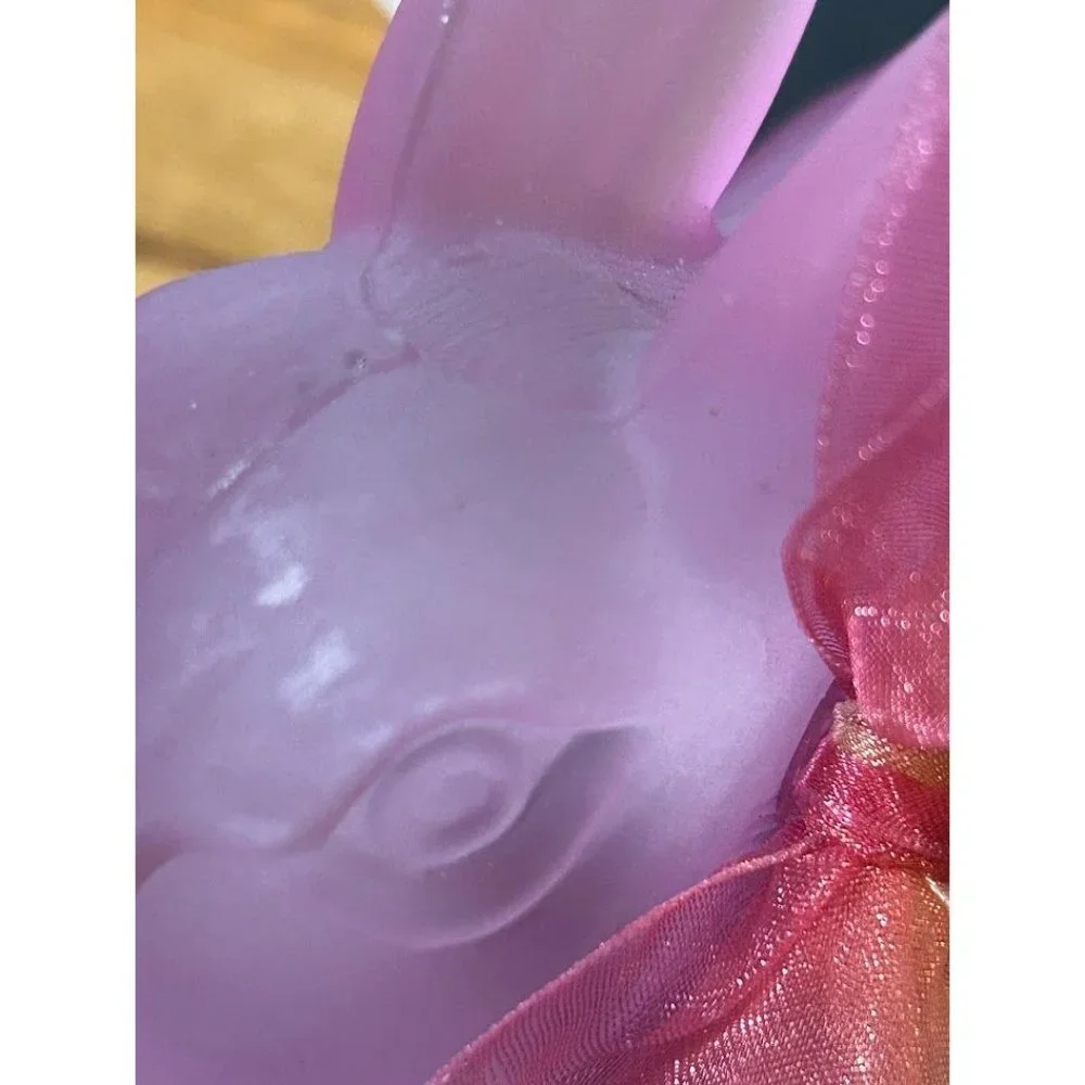 Pink Glass Easter Bunny Textured Decorative With Bow‎